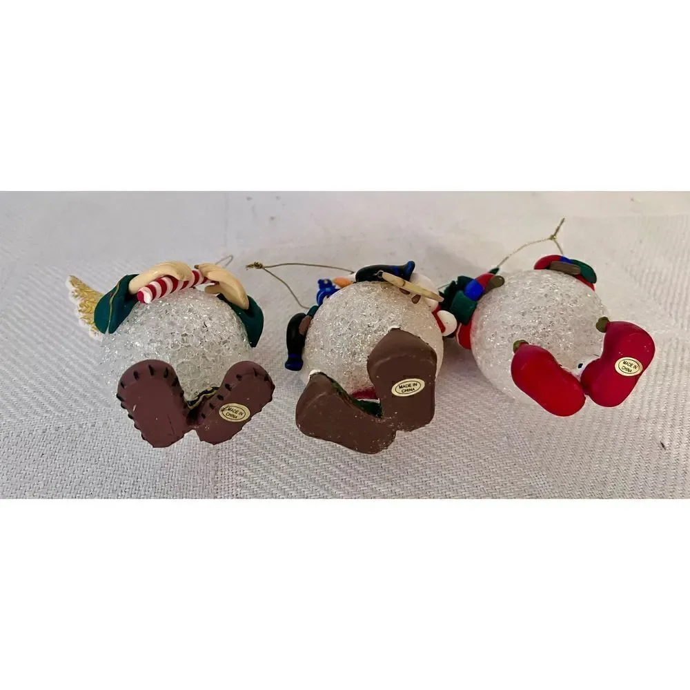 VTG Set of 3 Christmas Snowman, Angel & Santa Soft Plastic Snowball Ornaments